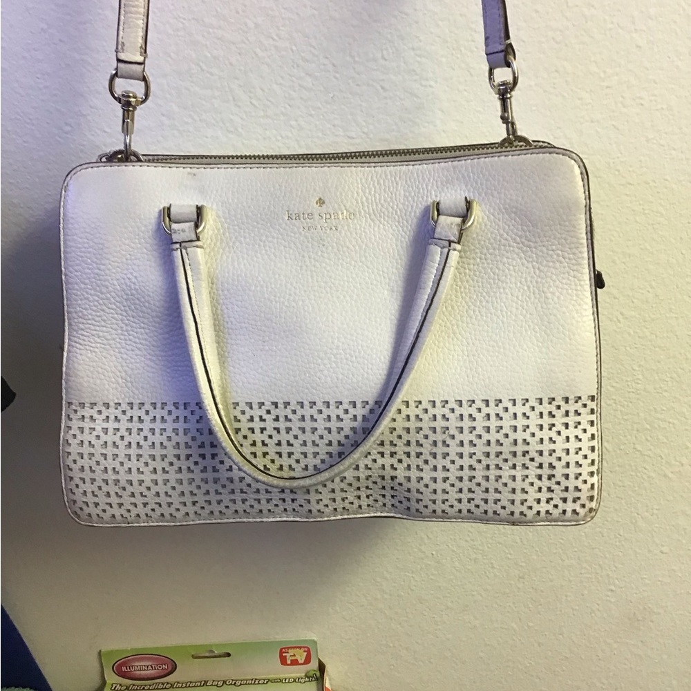 kate spade White Perforated Leather Laptop Bag